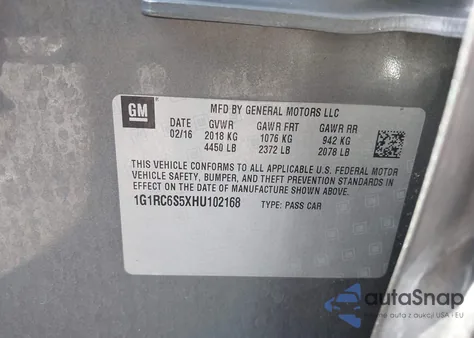 2017 Chevrolet Volt Lt z USA, uszkodzony, nr VIN 1G1RC6S5XHU102168